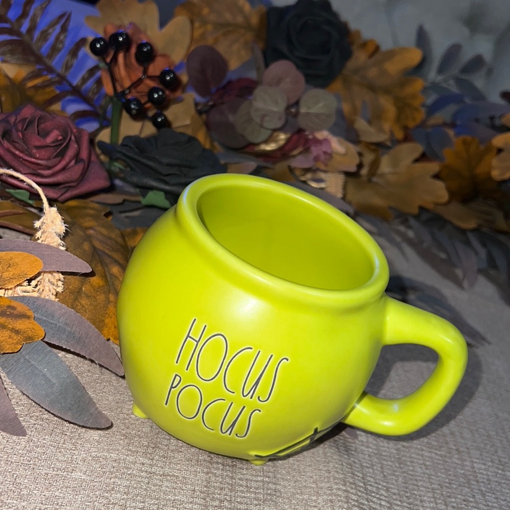 Cauldron shaped mug Hocus Pocus Rae Dunn spider web green mug